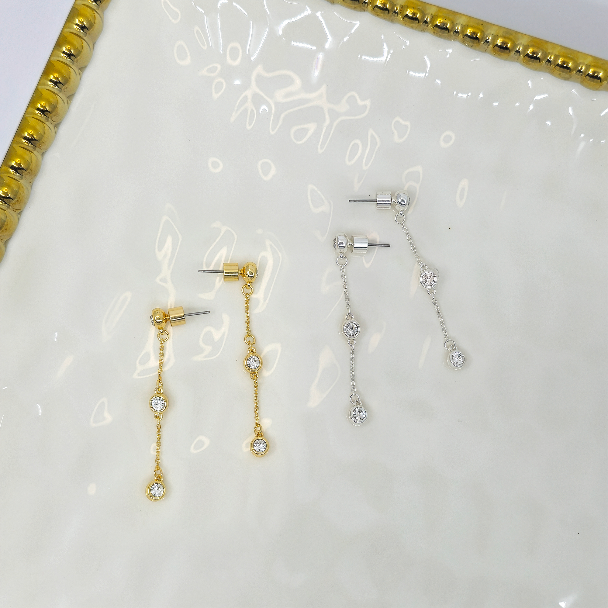 Bezel Crystal Chain Drop Earrings
