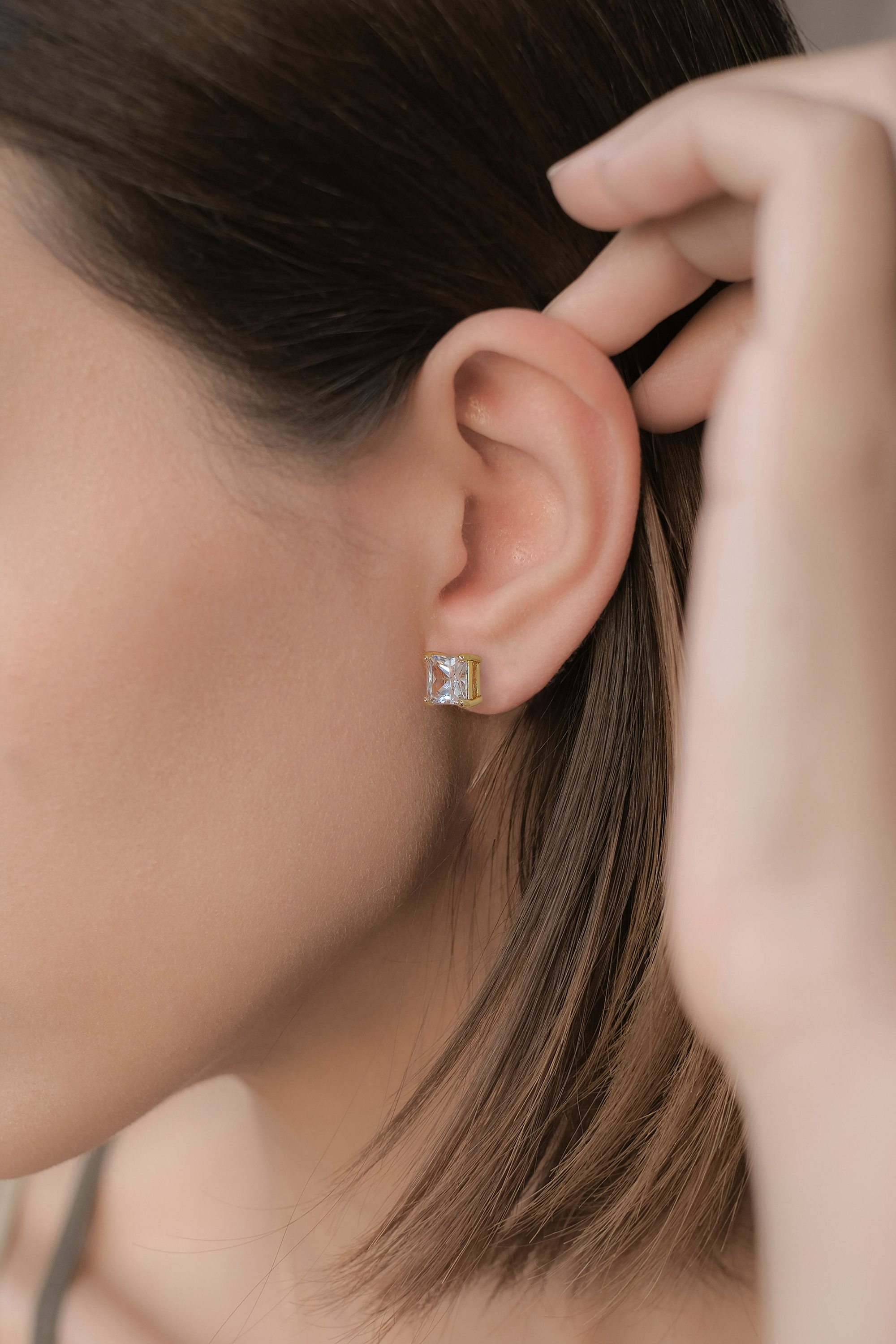 Princess Cut Crystal Stud Earrings