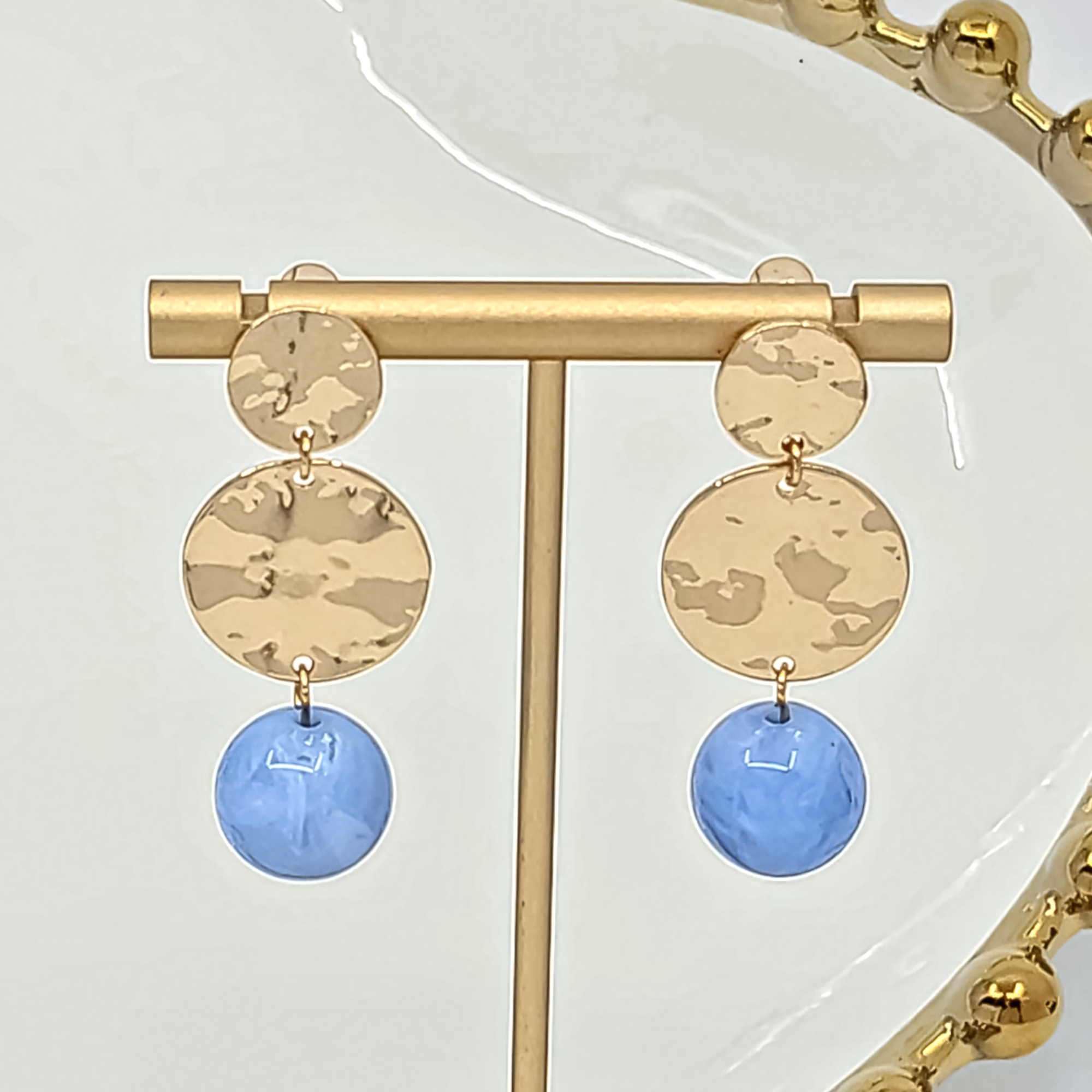 Hammered Disc Ball Drop Earrings