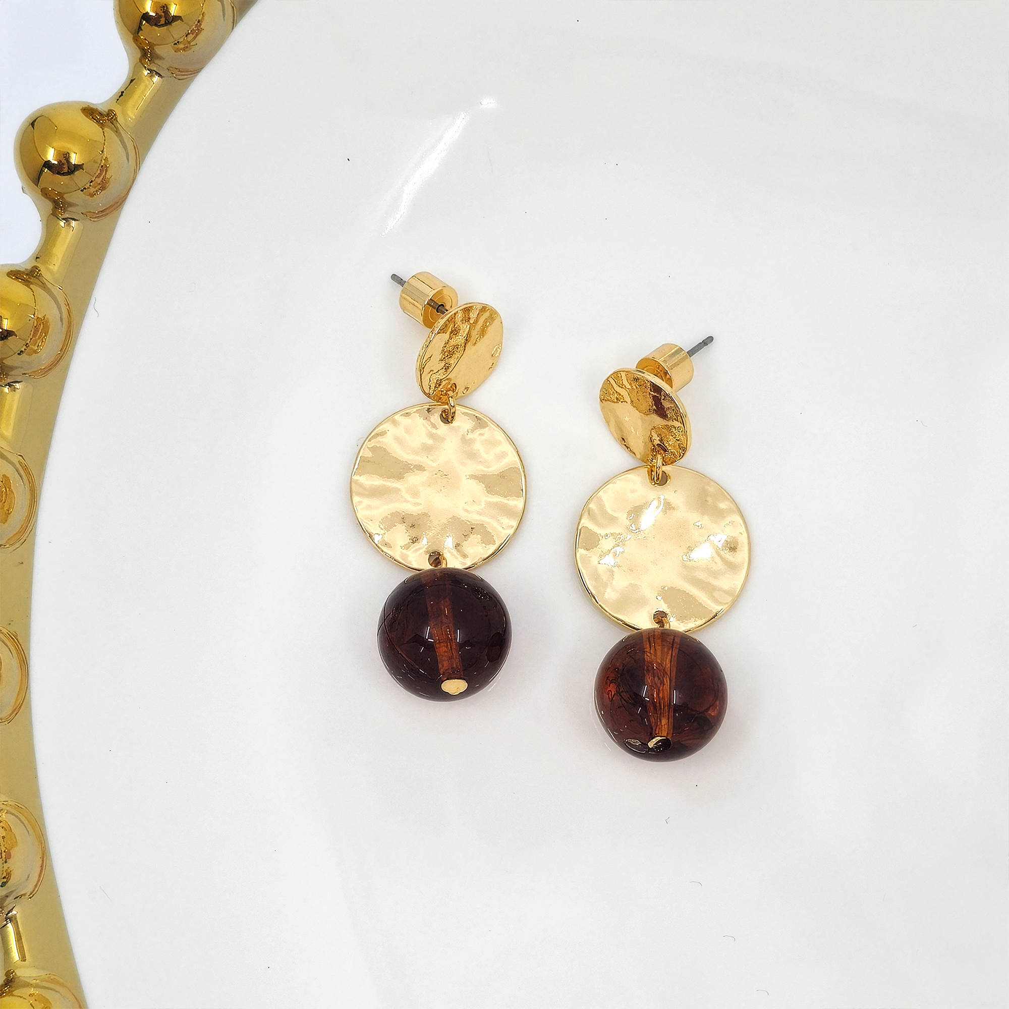 Hammered Disc Ball Drop Earrings