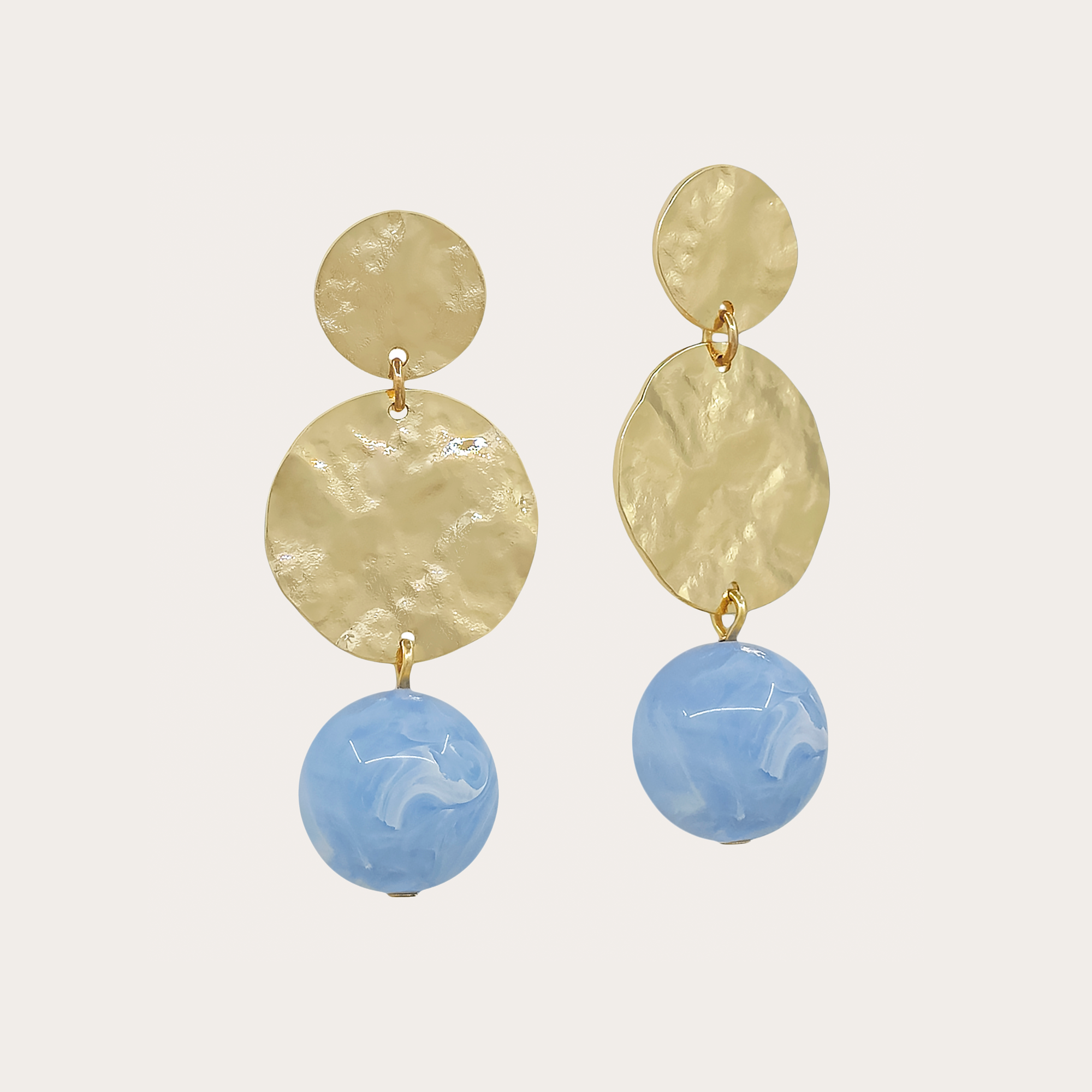 Hammered Disc Ball Drop Earrings