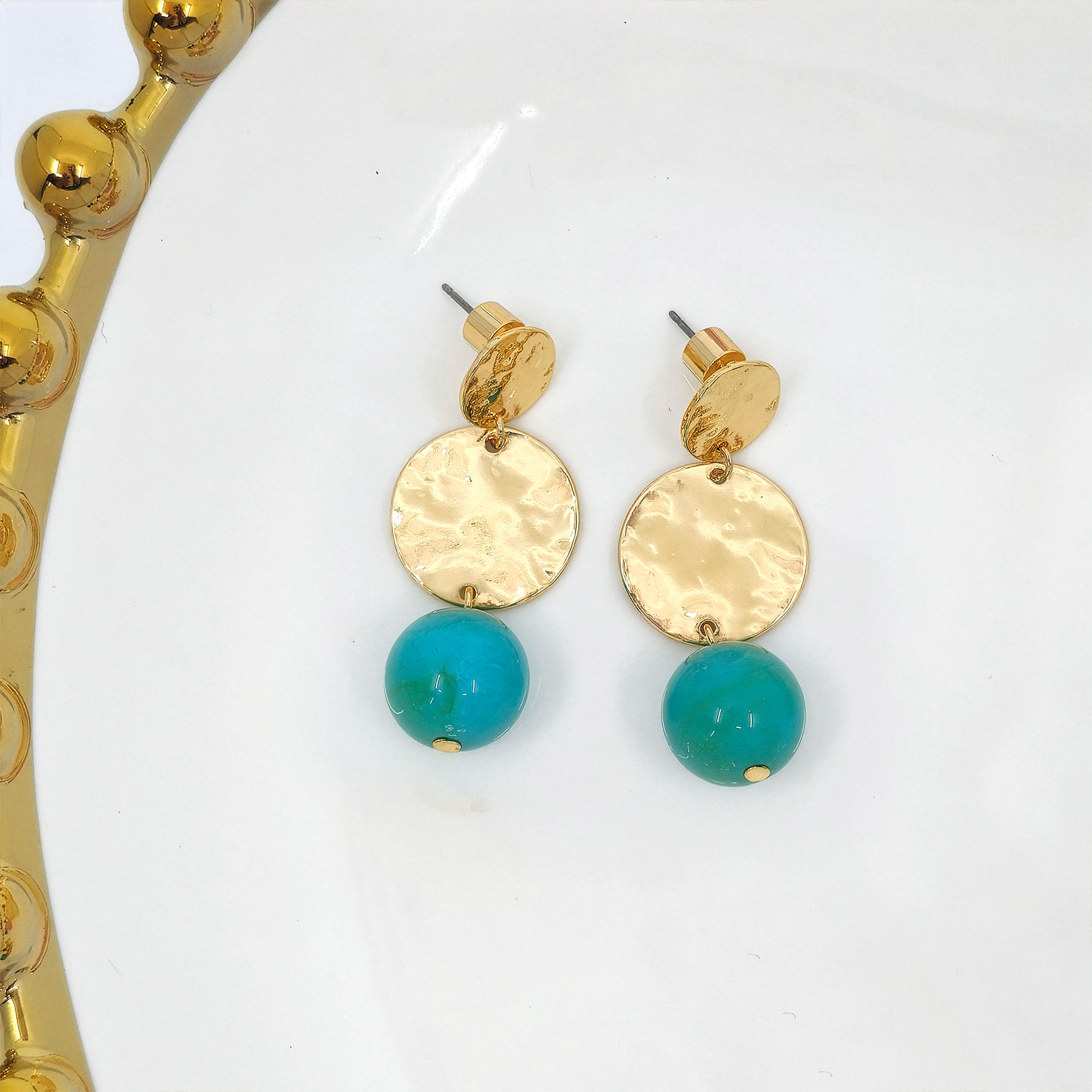 Hammered Disc Ball Drop Earrings