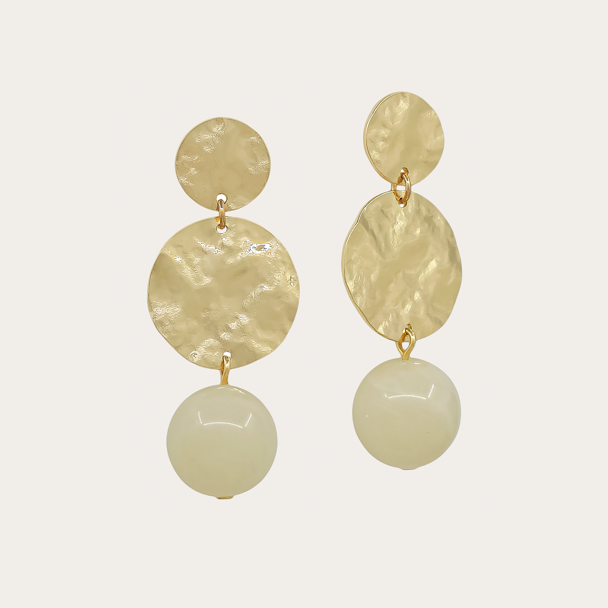 Hammered Disc Ball Drop Earrings