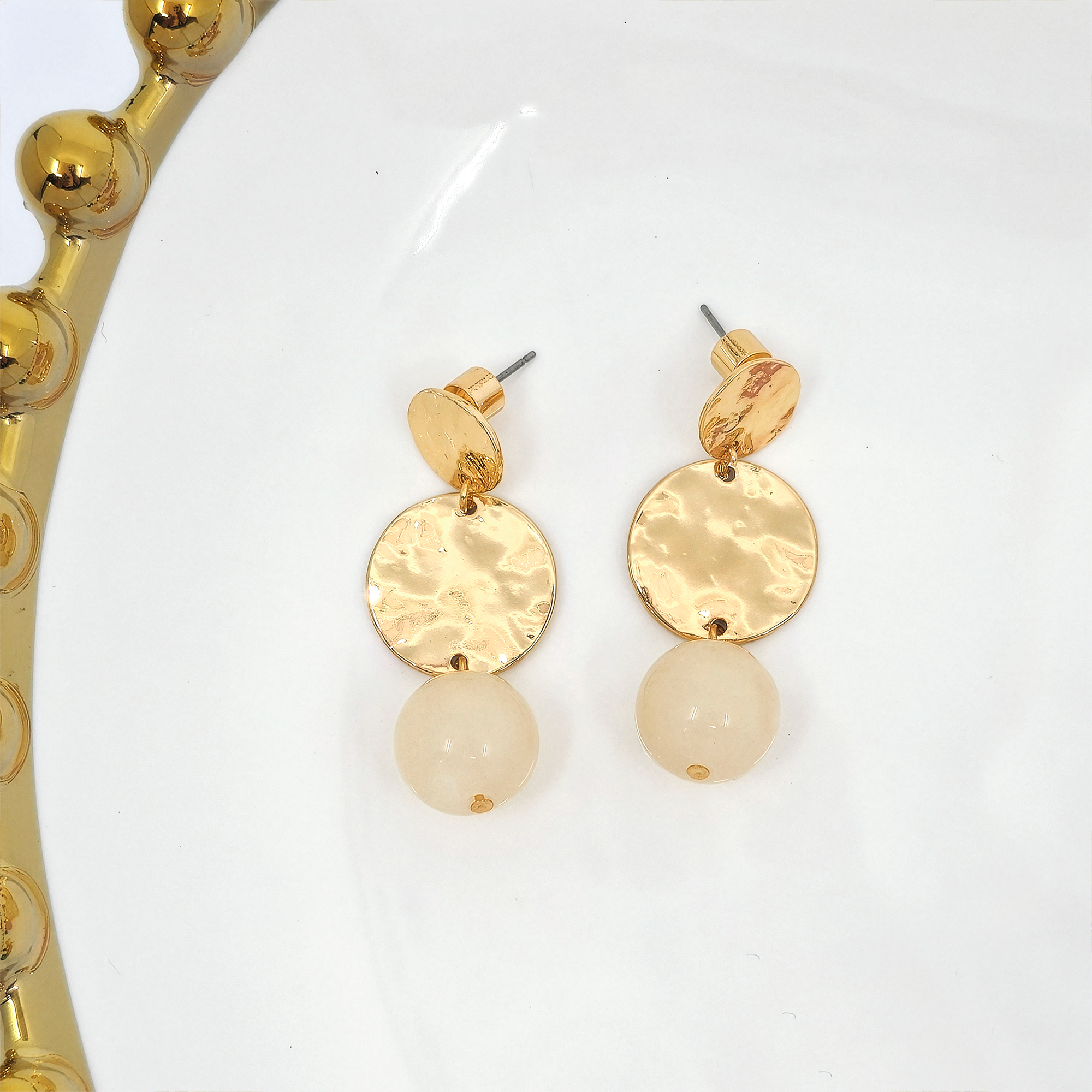 Hammered Disc Ball Drop Earrings