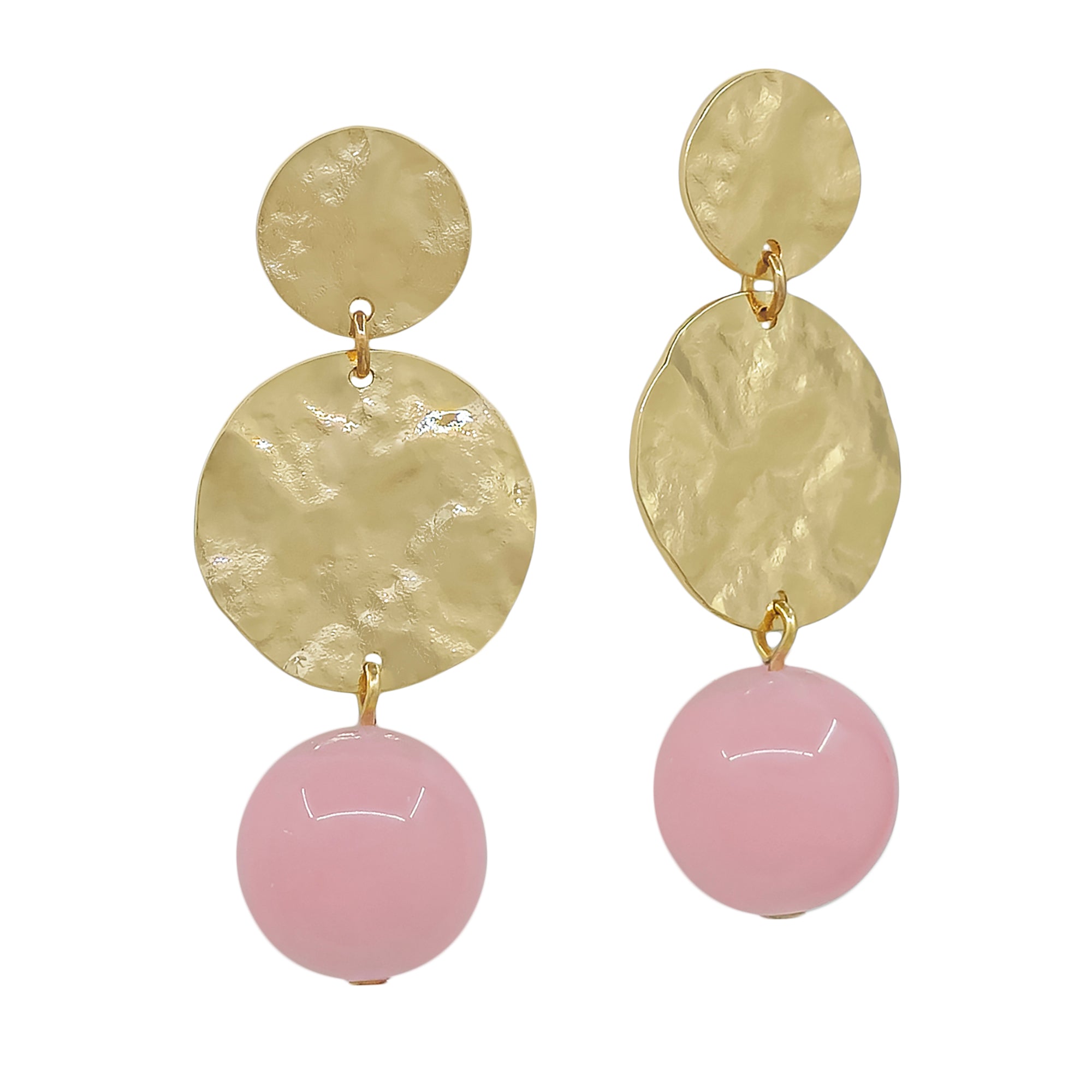 Hammered Disc Ball Drop Earrings
