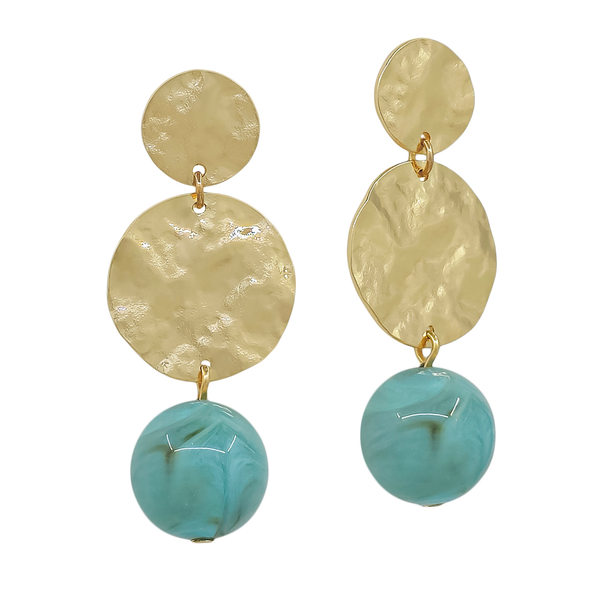 Hammered Disc Ball Drop Earrings