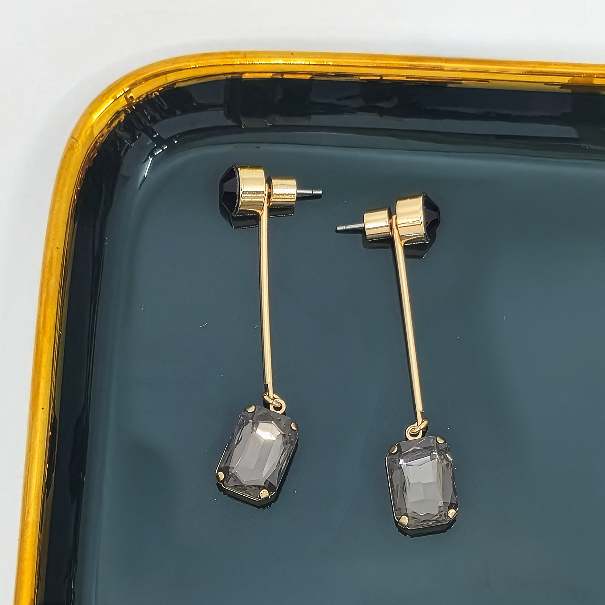 Crystal Geometric Bar Drop Earrings