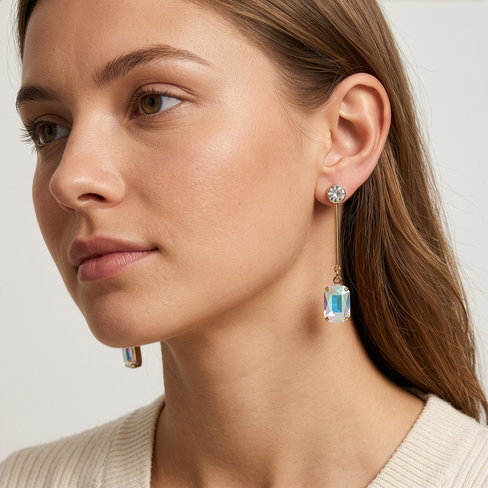 Crystal Geometric Bar Drop Earrings