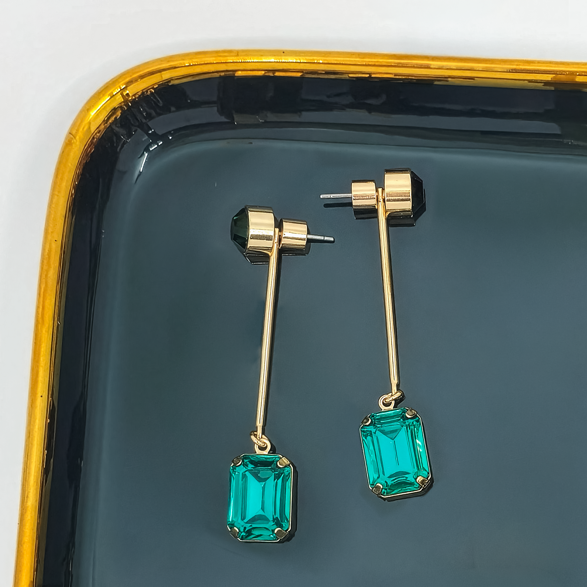 Crystal Geometric Bar Drop Earrings