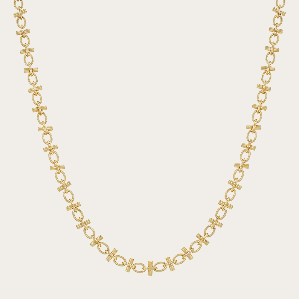 Gold Chain Necklace with Cross Link Accents
