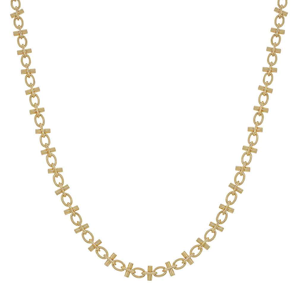 Gold Chain Necklace with Cross Link Accents