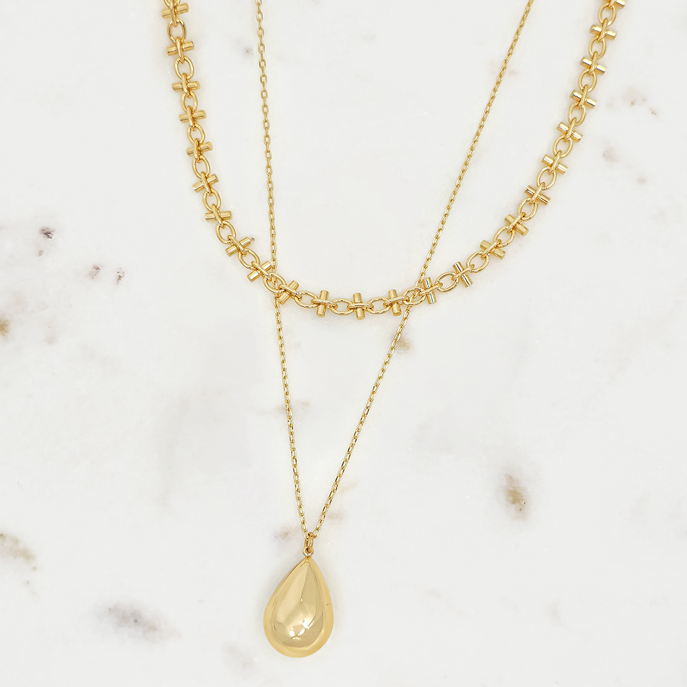 Layered Teardrop Pendant Necklace
