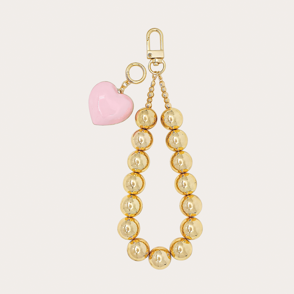 Gold Beaded Heart Charm – Bag & Phone Accessory