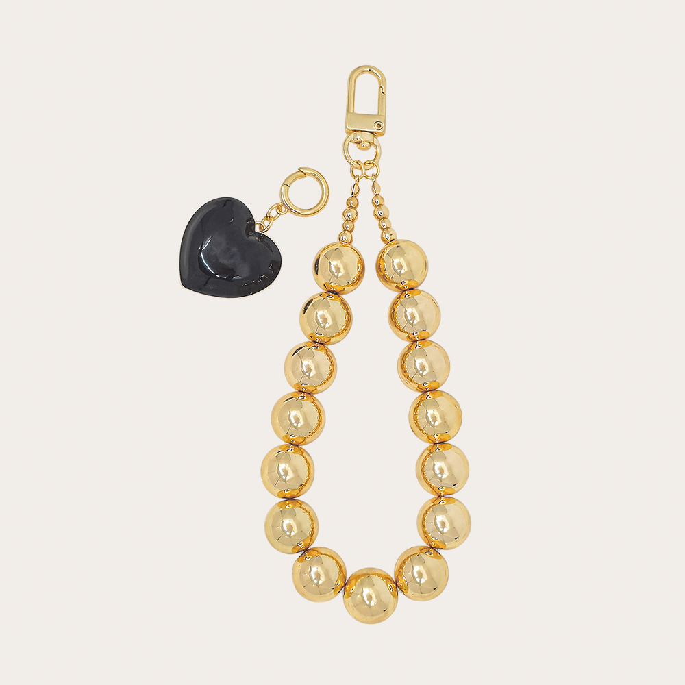 Gold Beaded Heart Charm – Bag & Phone Accessory