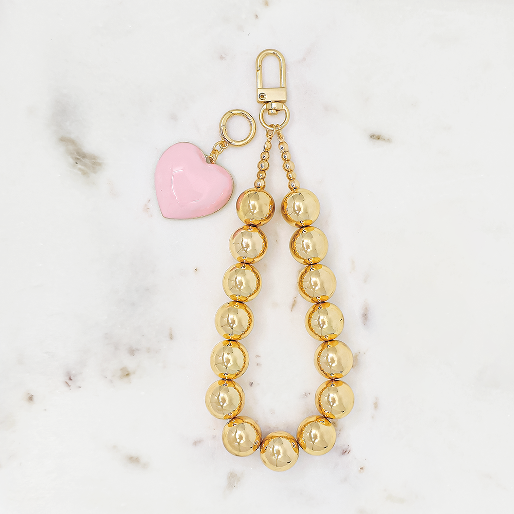 Gold Beaded Heart Charm – Bag & Phone Accessory