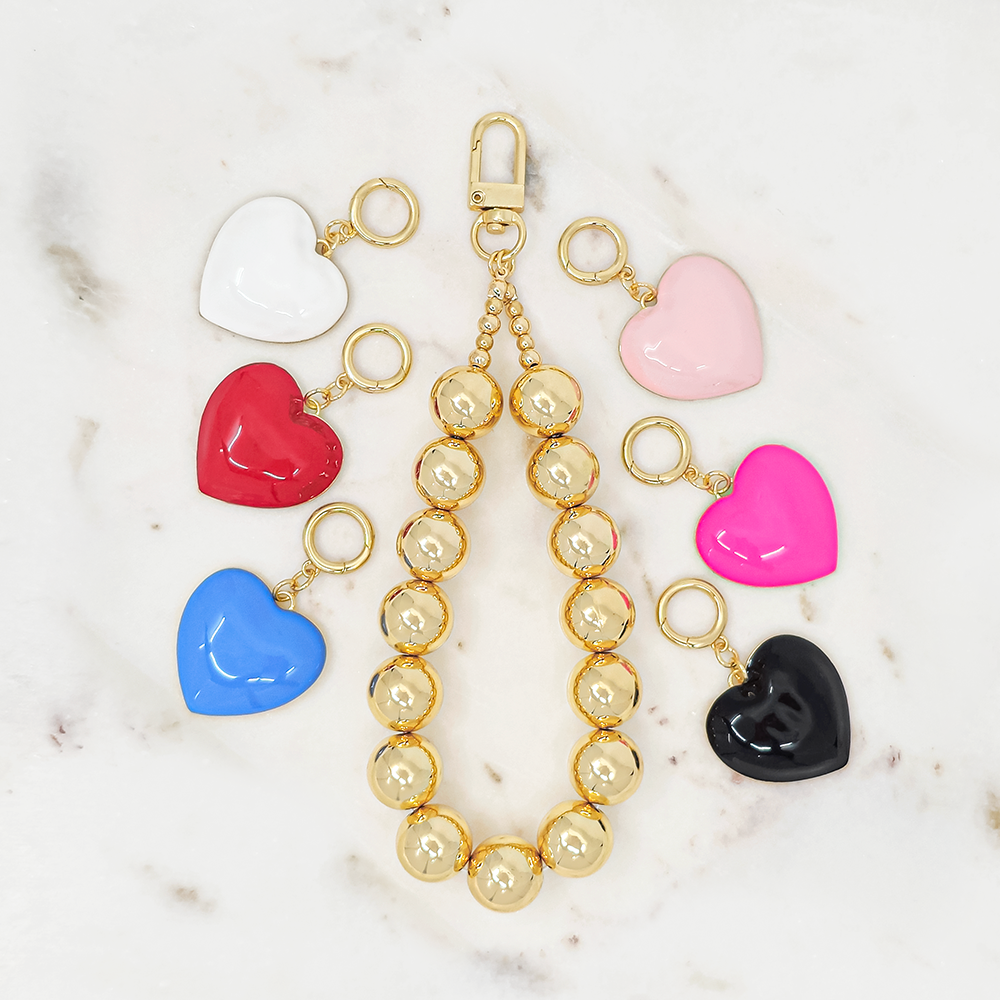 Gold Beaded Heart Charm – Bag & Phone Accessory
