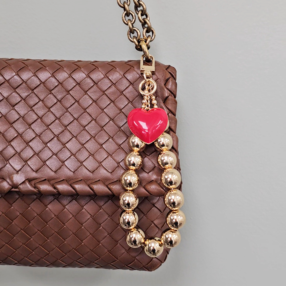 Gold Beaded Heart Charm – Bag & Phone Accessory