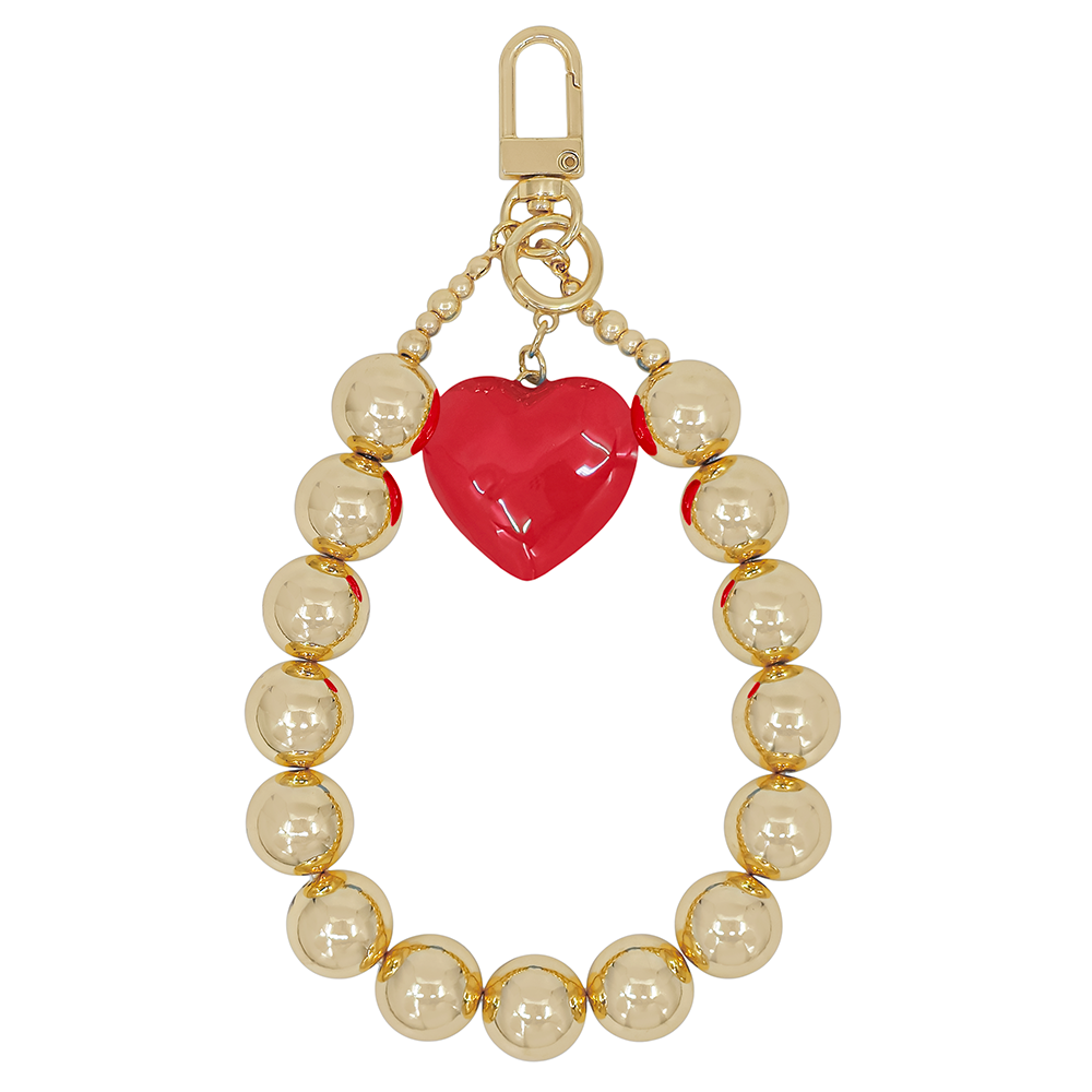 Gold Beaded Heart Charm – Bag & Phone Accessory