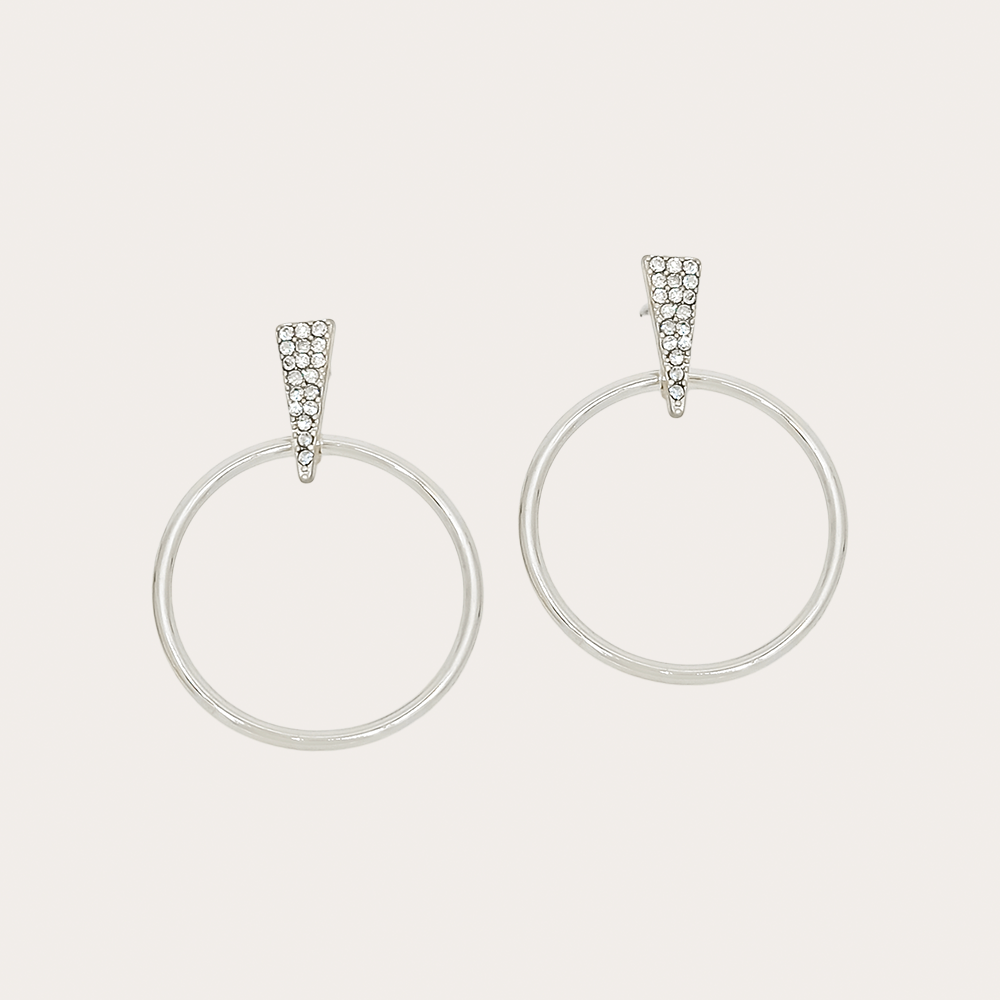 Crystal Triangle Accent Drop Hoop Earrings