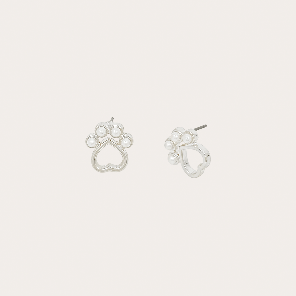 Pearl Paw Print Stud Earrings