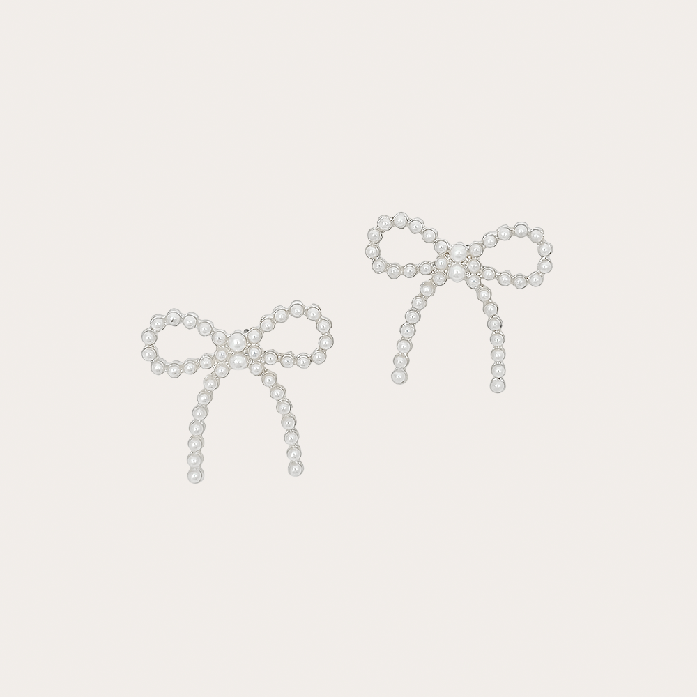 Pearl Bow Stud Earrings