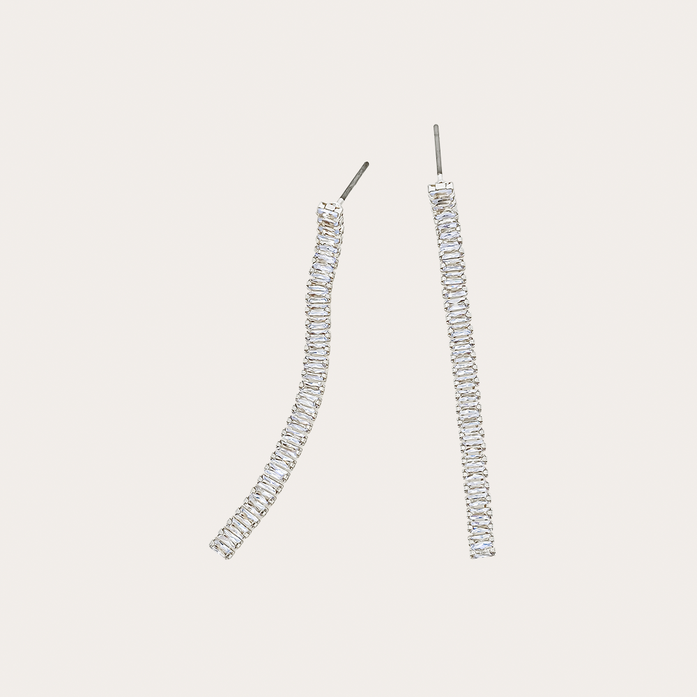 Long Baguette Crystal Stick Drop Earrings – Gold & Silver-Tone Sparkling Linear Design