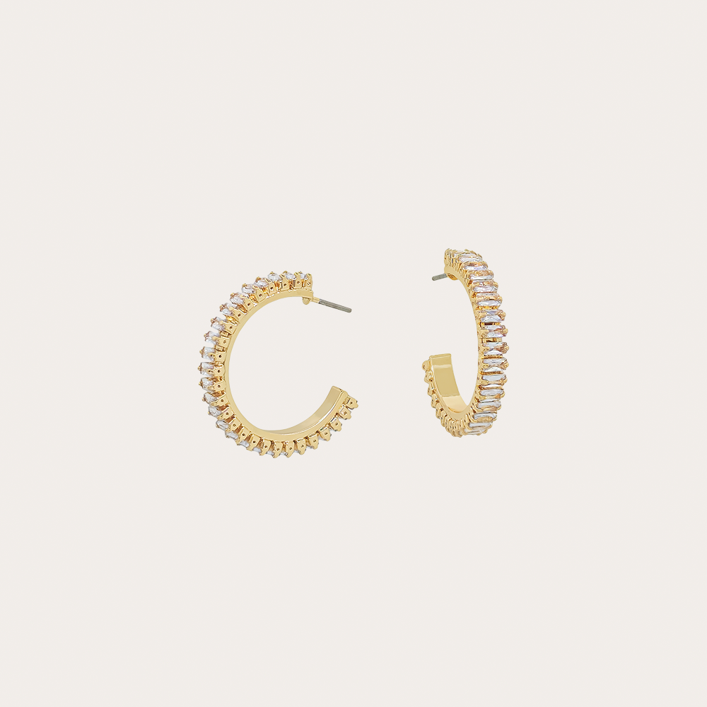 Gold Hoop Earrings with Clear Crystal Accents