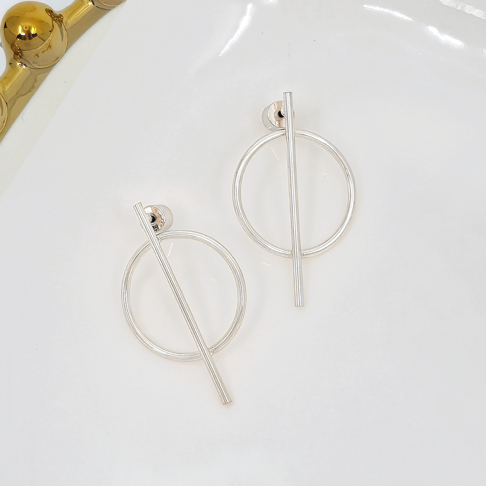 Modern Geometric Circle Bar Drop Earrings