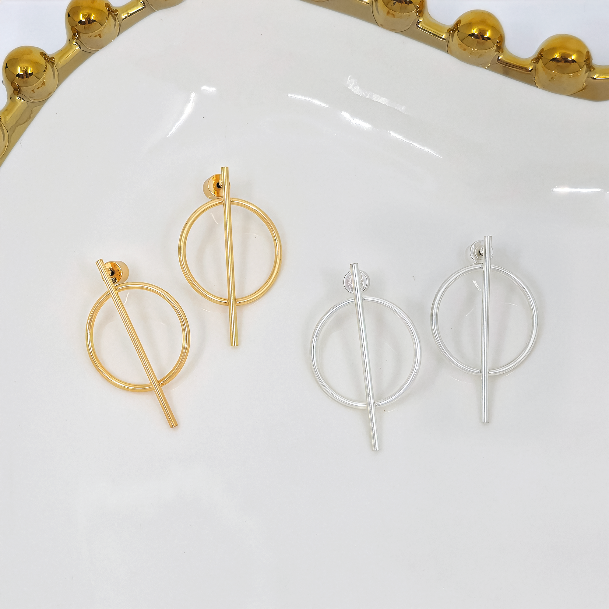 Modern Geometric Circle Bar Drop Earrings
