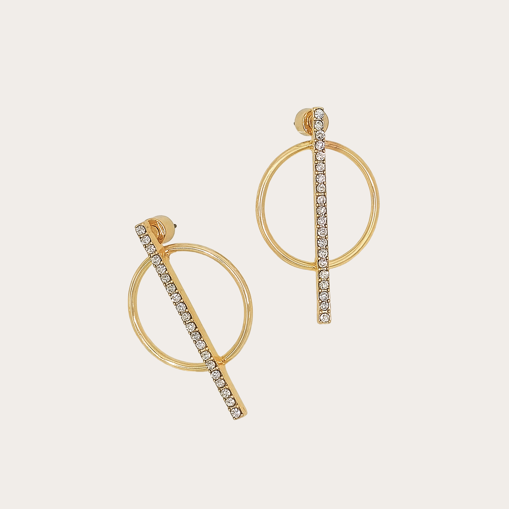 Crystal Pavé Geometric Circle Bar Drop Earrings