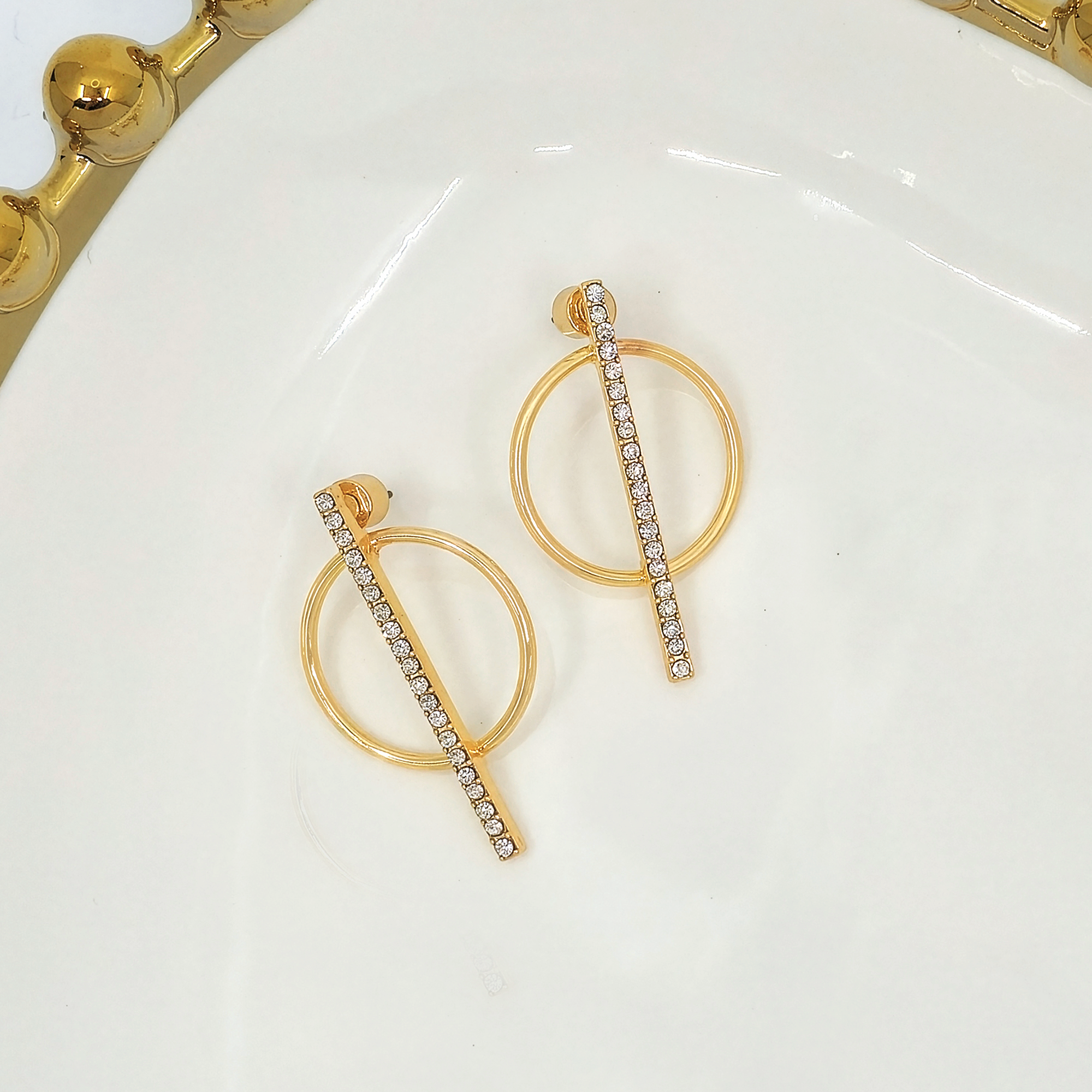 Crystal Pavé Geometric Circle Bar Drop Earrings
