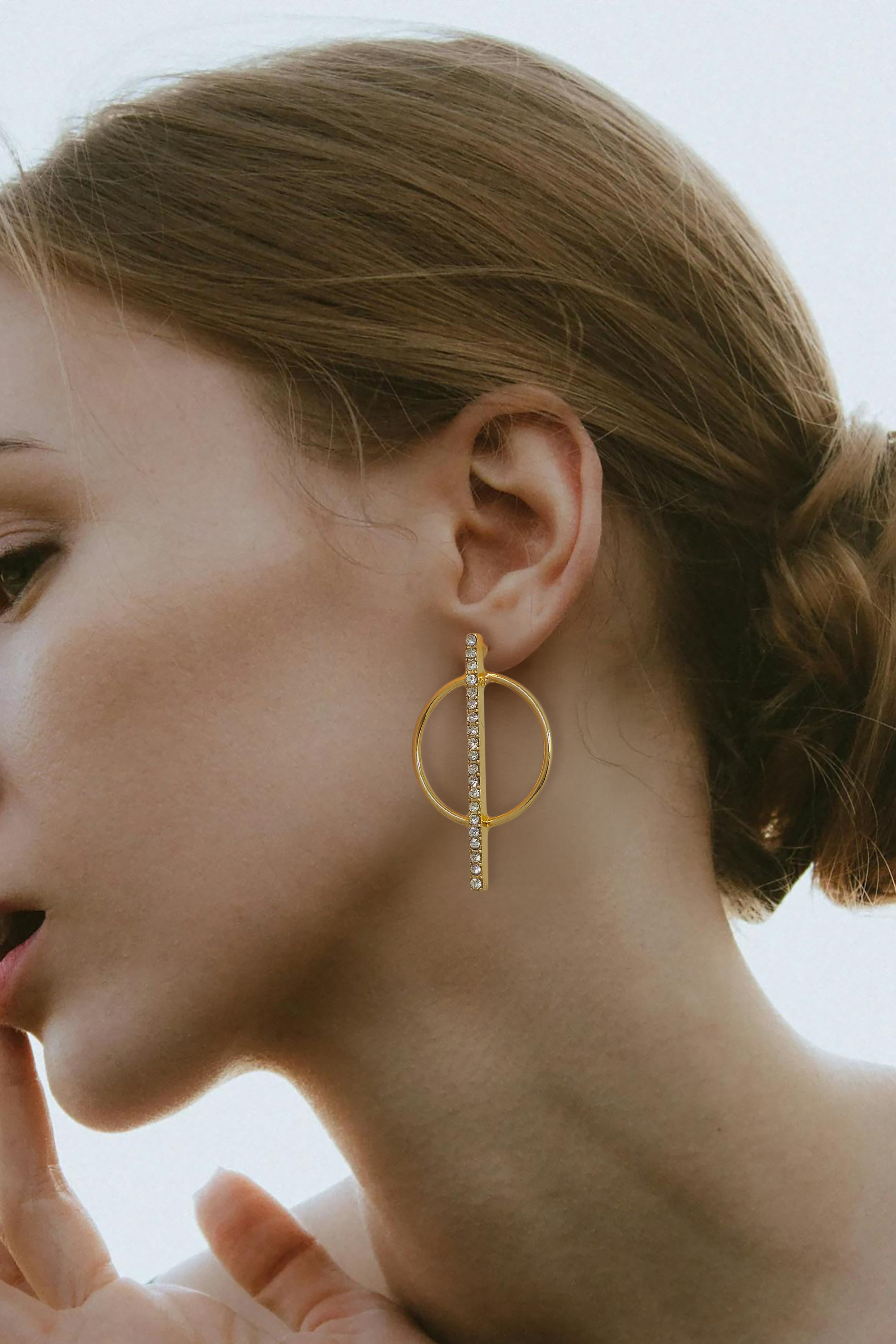 Crystal Pavé Geometric Circle Bar Drop Earrings