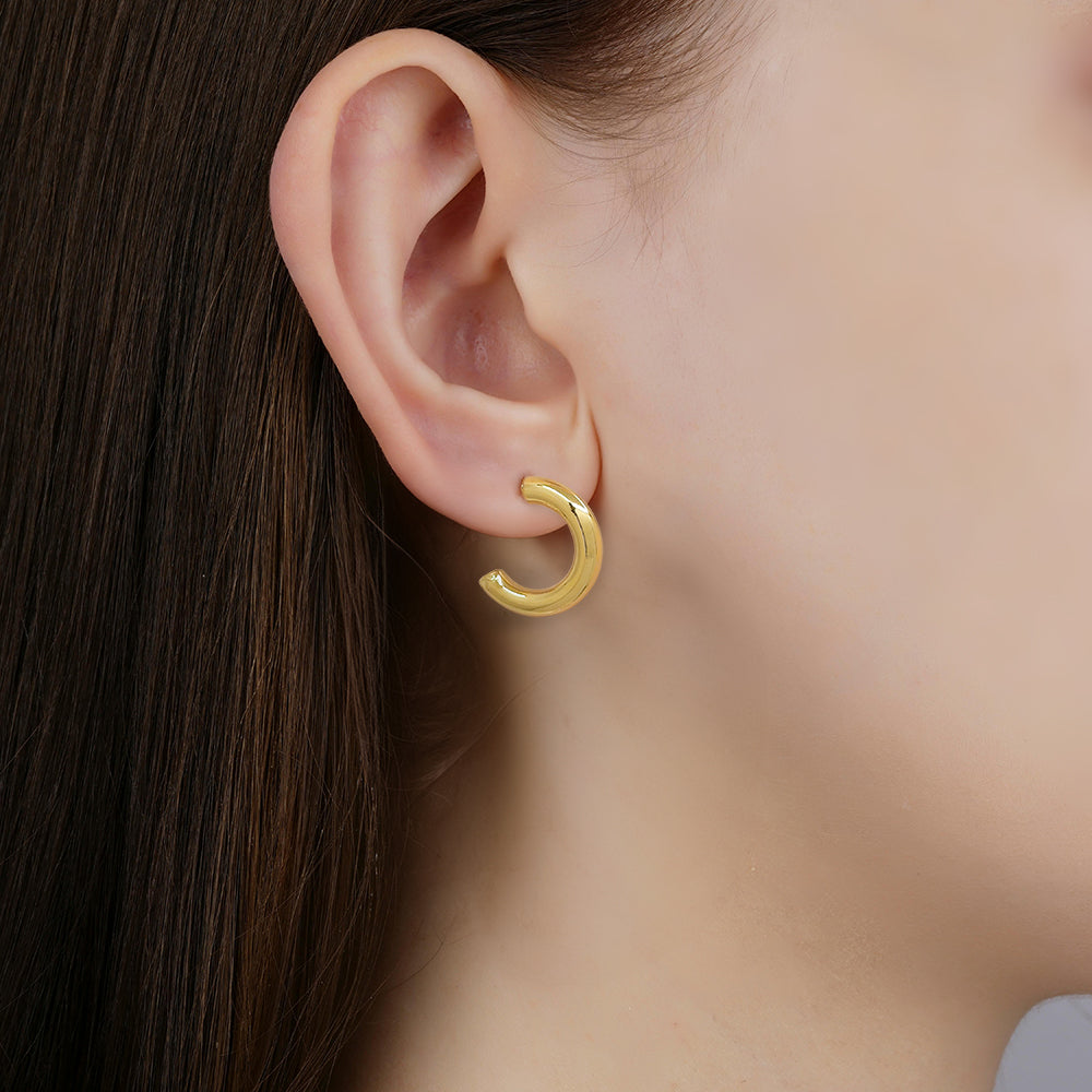 Polished Gold Hoop Huggie Earrings