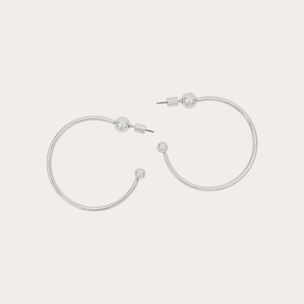 Bold Ball-End Hoop Earrings, Gold & Silver Statement Hoops, Modern Open Circle Design