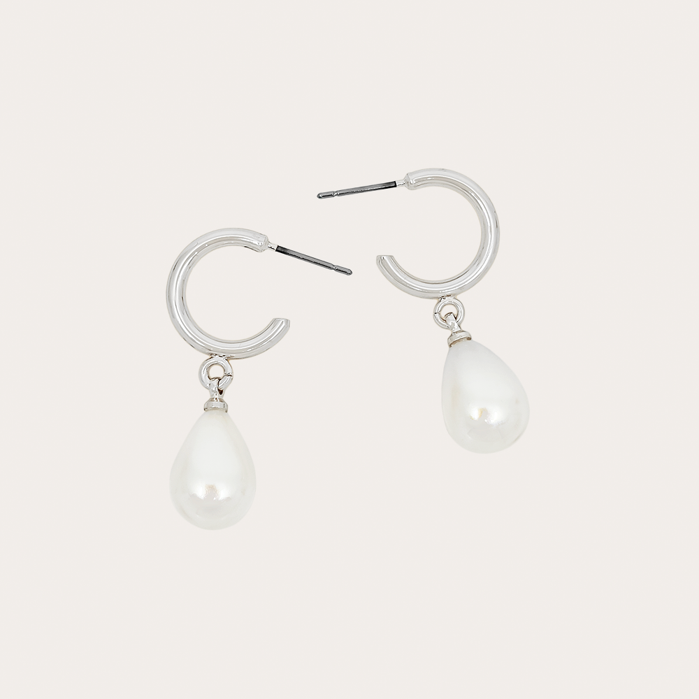 Gold Hoop Earrings with Pearl Teardrop Dangle