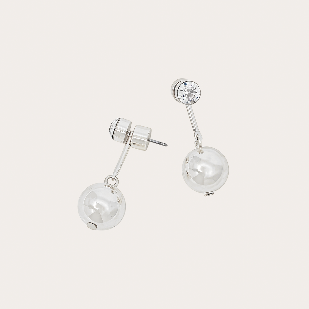 Gold Drop Earrings with Clear Crystal Stud and Polished Sphere Charm