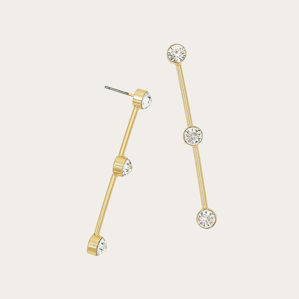Modern Linear Drop Earrings with Bezel-Set Crystals