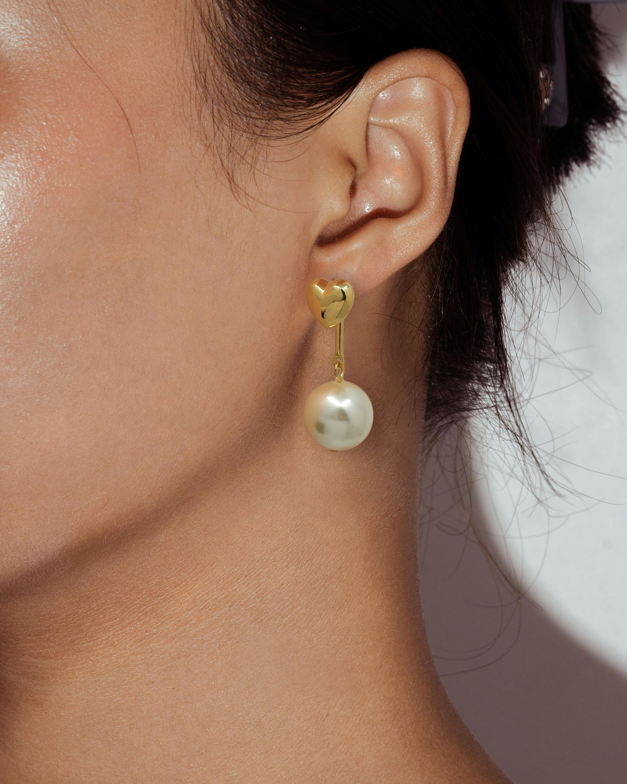 Heart Pearl Drop Earrings