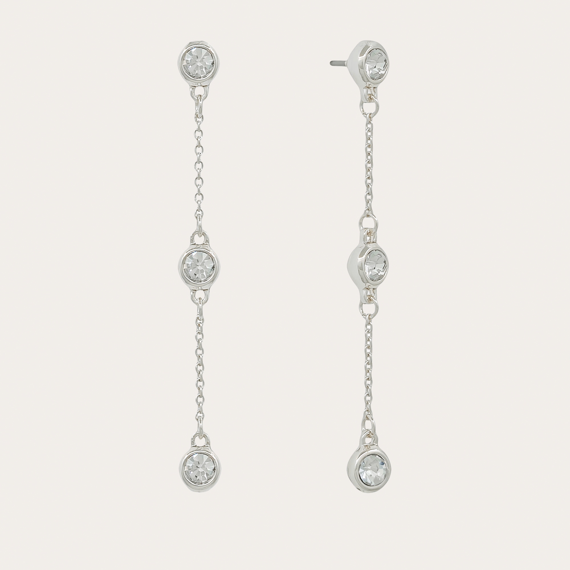 Bezel Crystal Chain Drop Earrings
