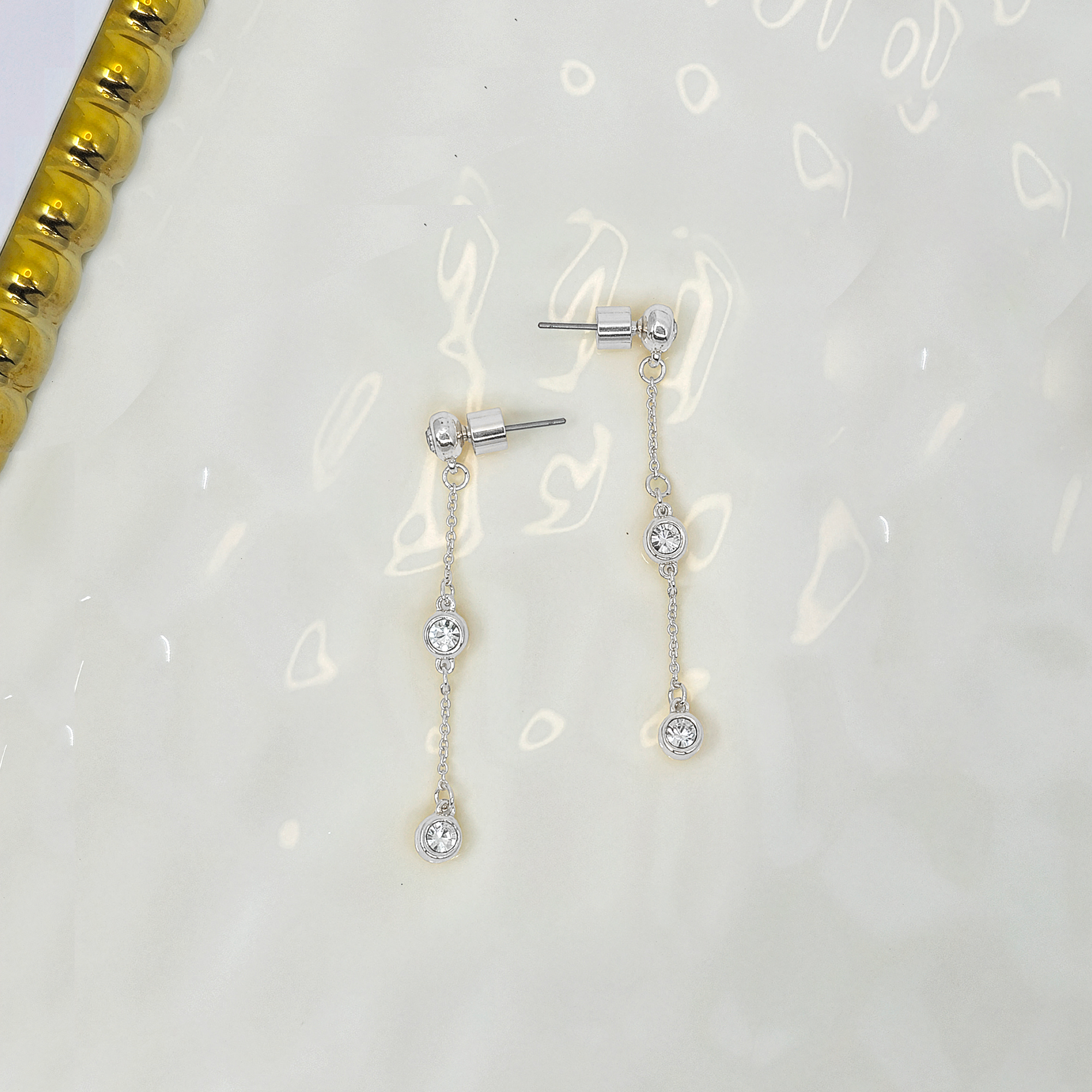 Bezel Crystal Chain Drop Earrings