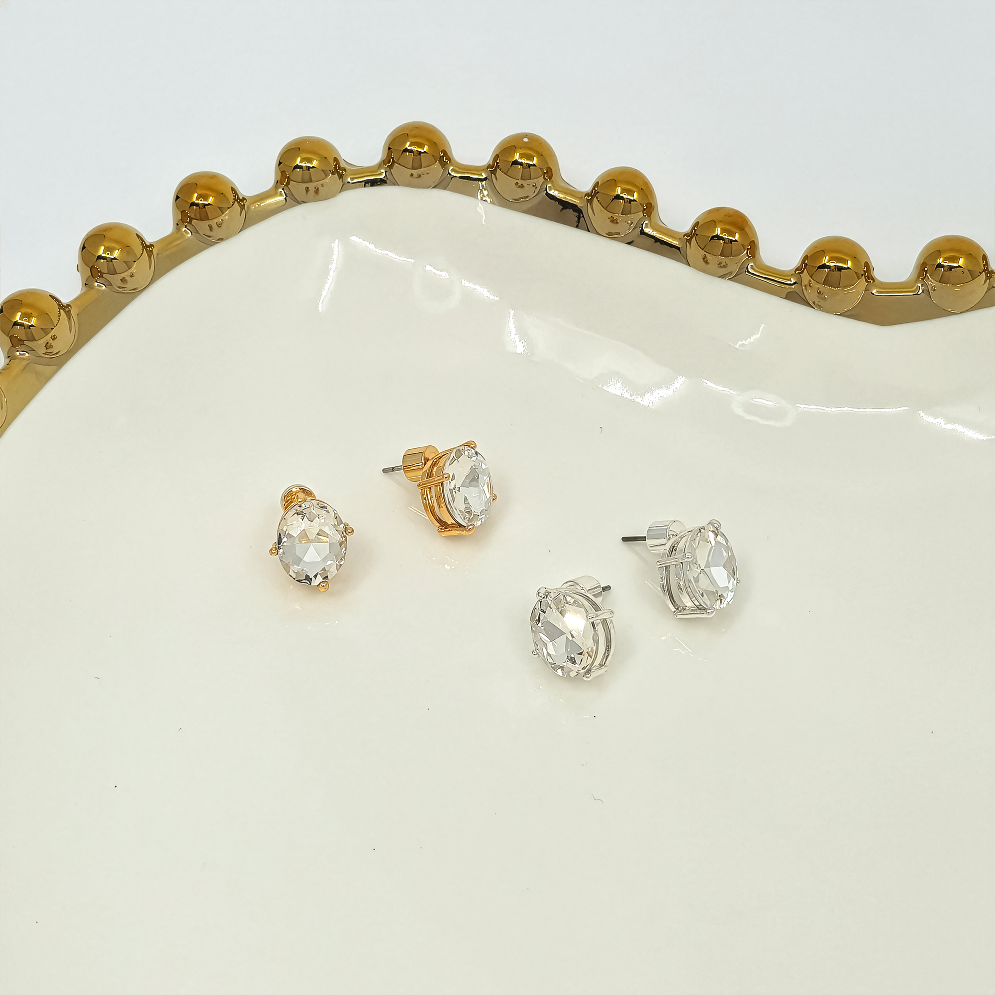 Oval Crystal Stud Earrings