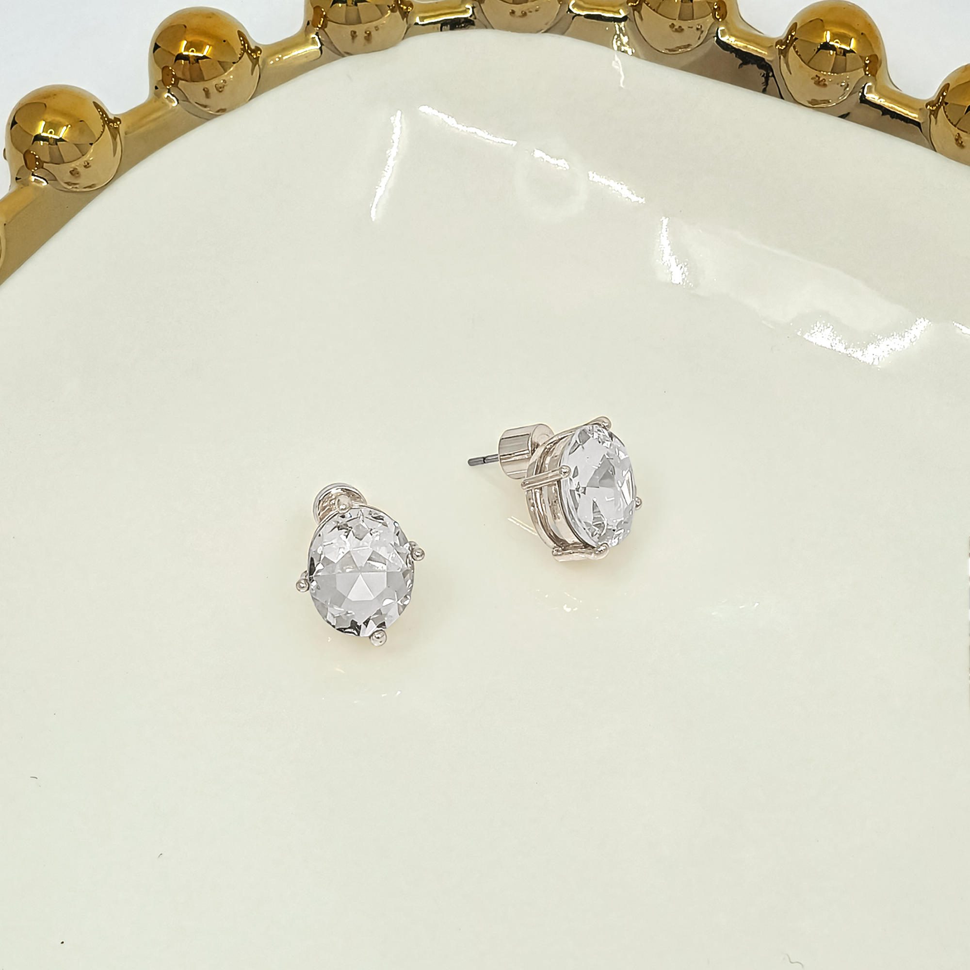 Oval Crystal Stud Earrings