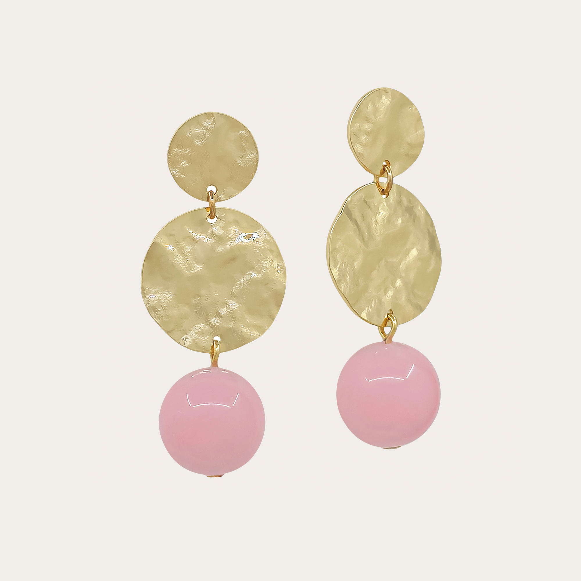 Hammered Disc Ball Drop Earrings