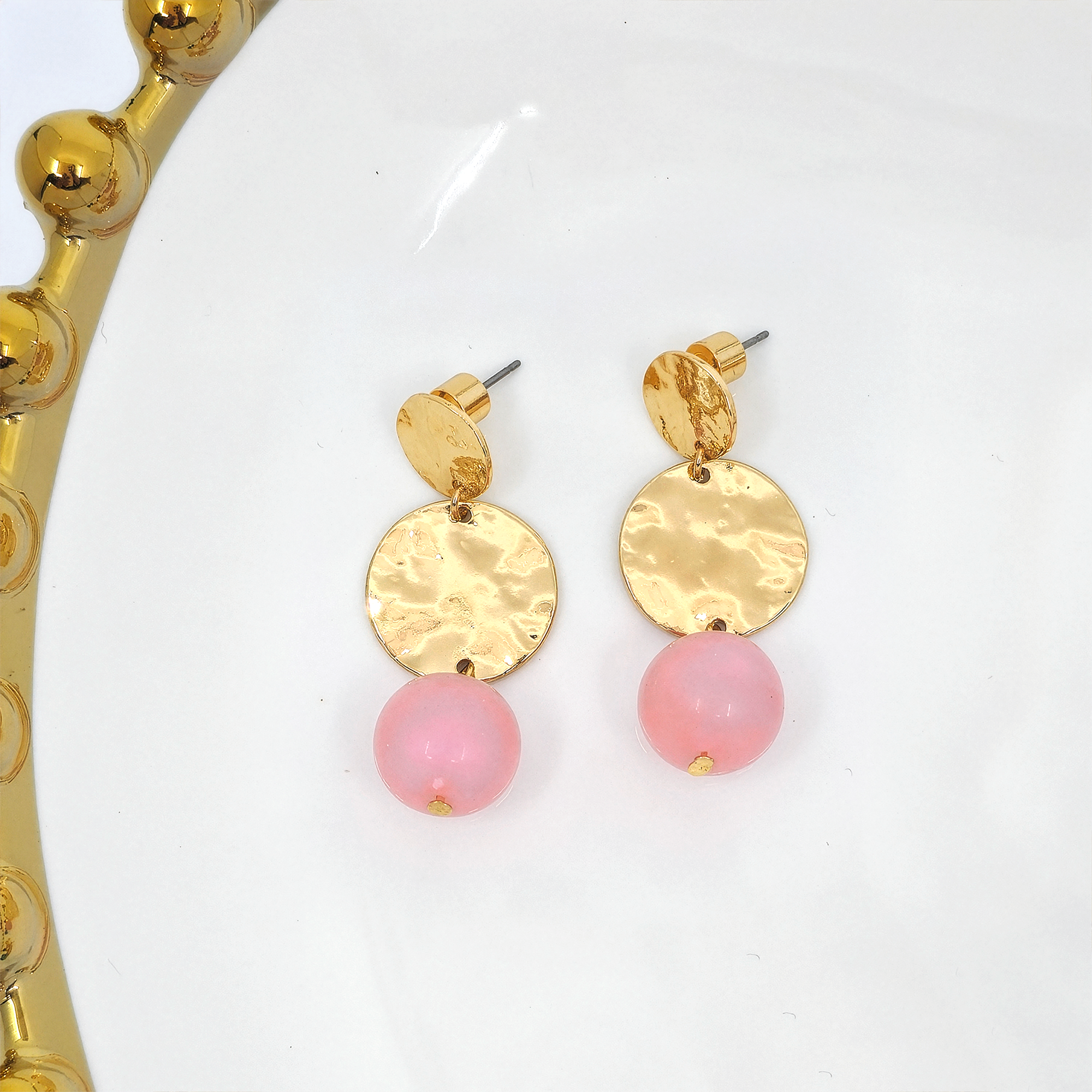 Hammered Disc Ball Drop Earrings