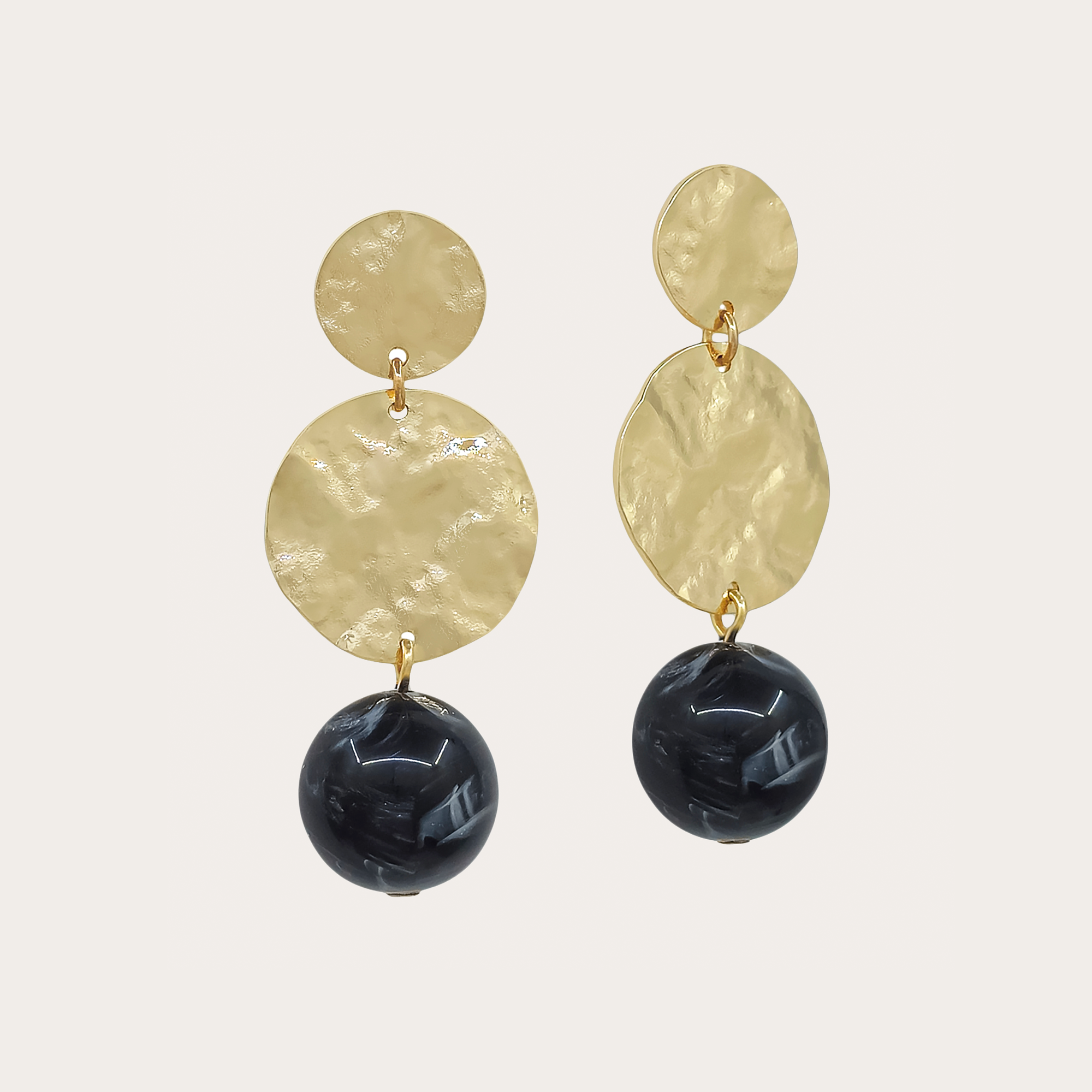 Hammered Disc Ball Drop Earrings