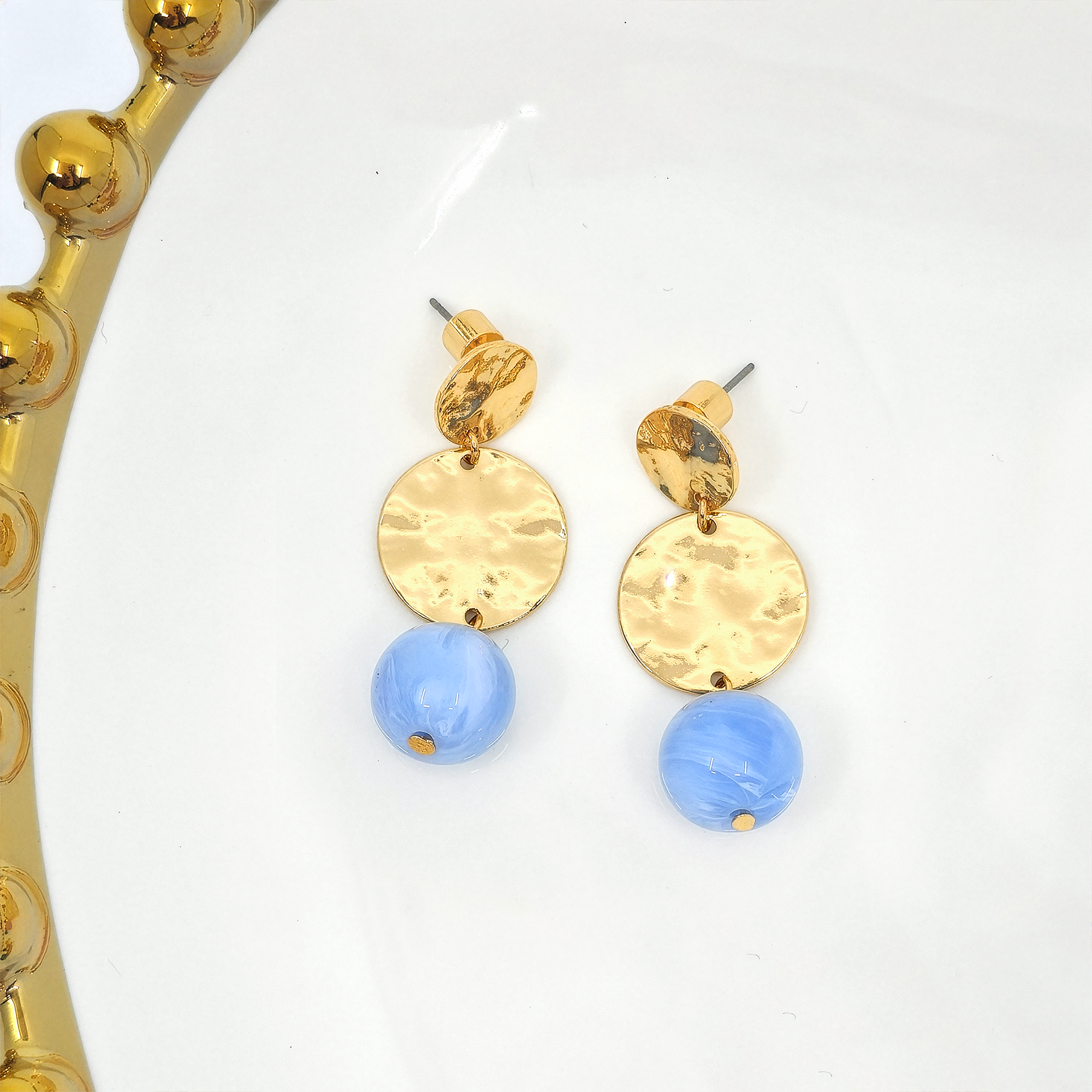 Hammered Disc Ball Drop Earrings