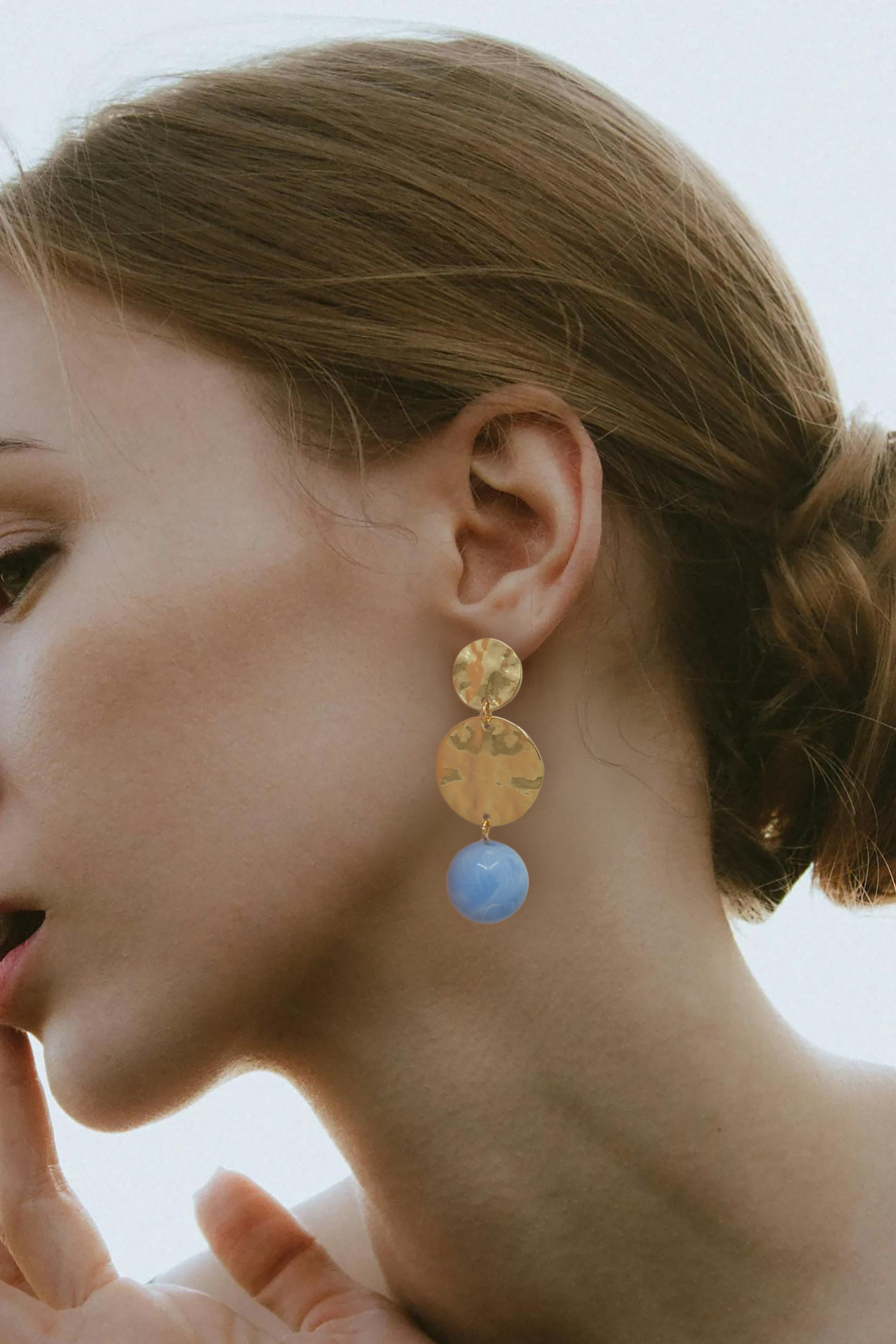 Hammered Disc Ball Drop Earrings