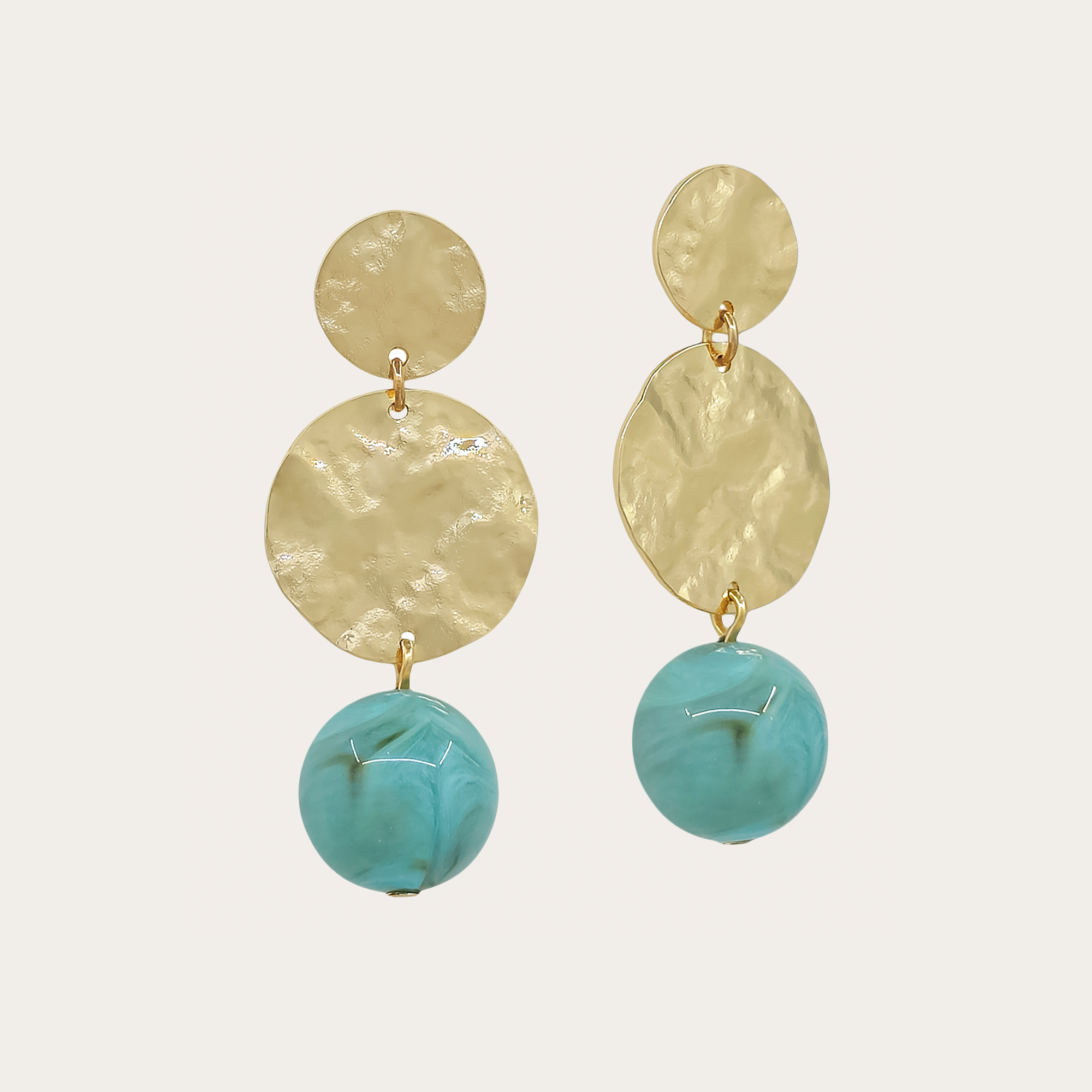 Hammered Disc Ball Drop Earrings