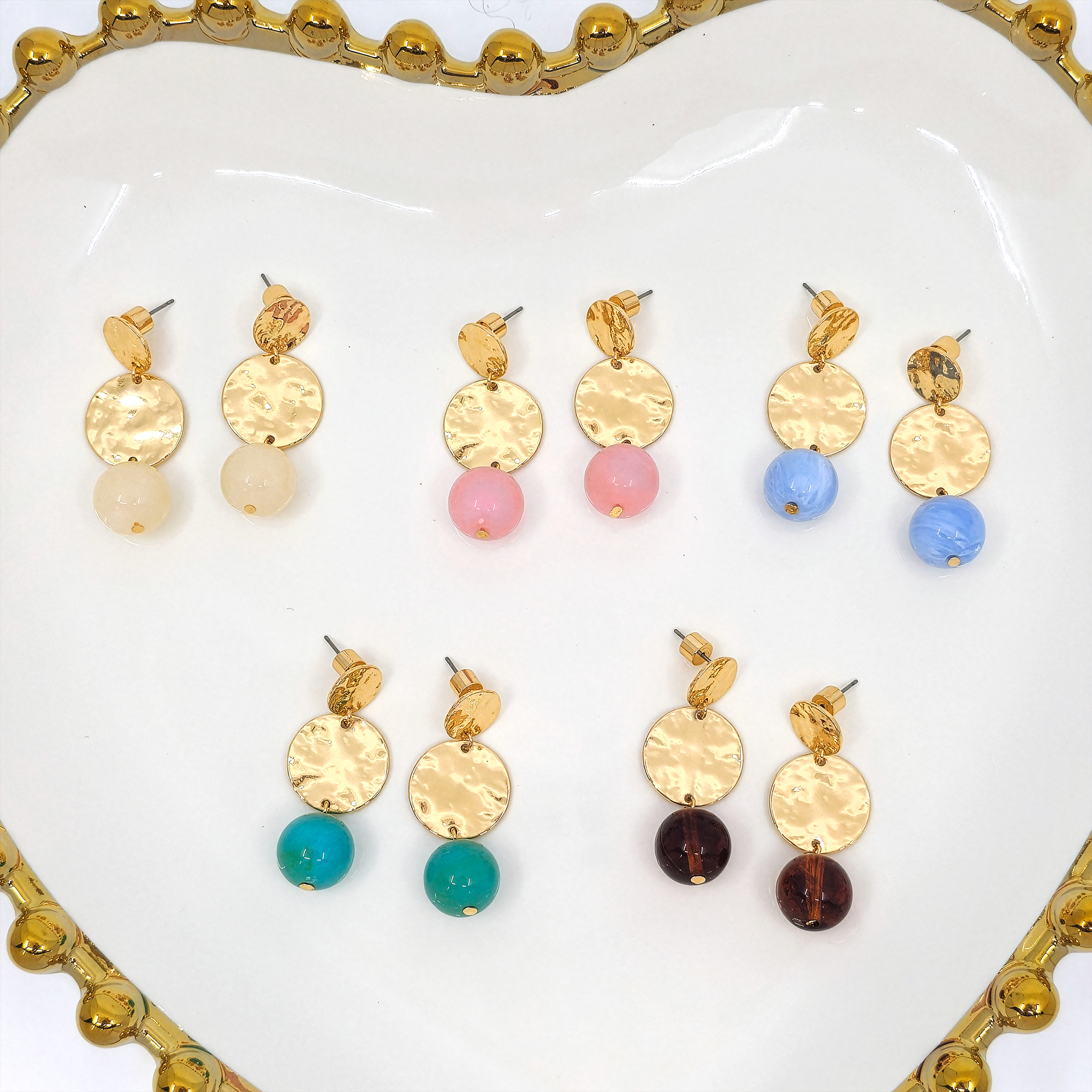 Hammered Disc Ball Drop Earrings