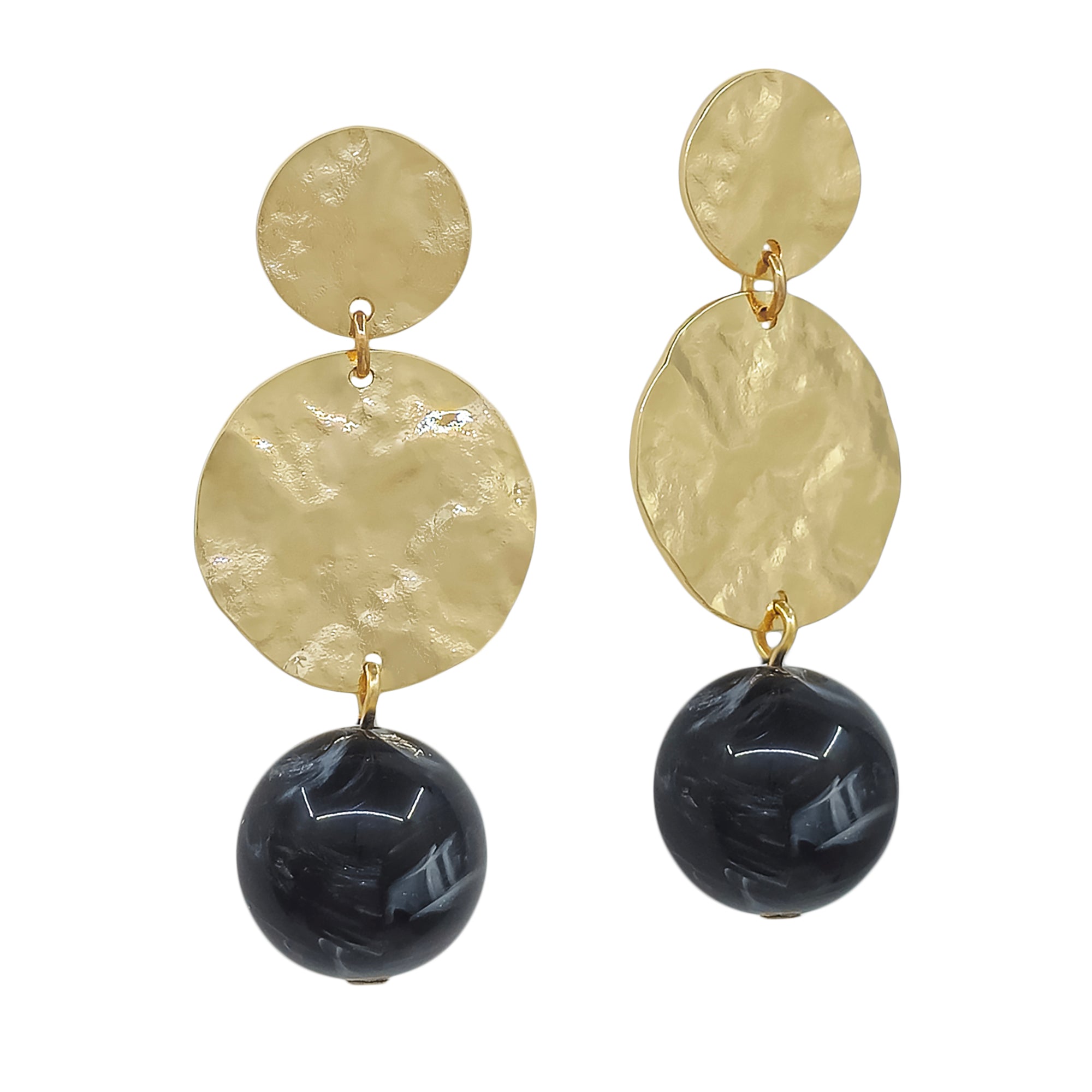 Hammered Disc Ball Drop Earrings